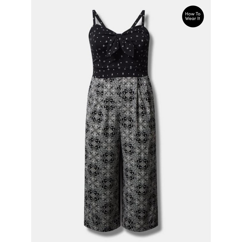 Torrid Women's Black Stretch Sleeveless V-Neck Challis Tie Front Jumpsuit NWT - Picture 3 of 5